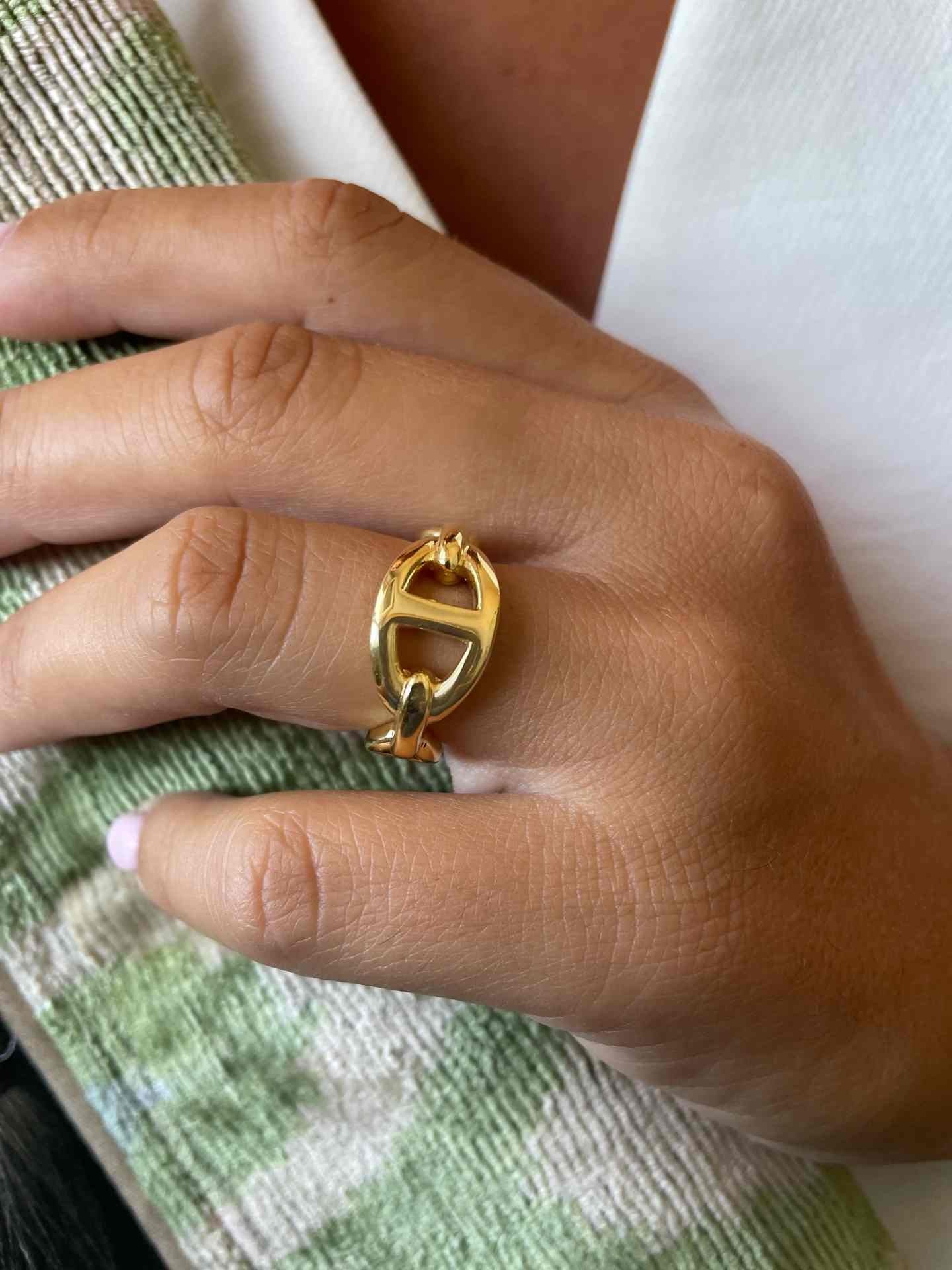 ERNANI anillo ancho eslabón barco plata 1ª ley bañada oro