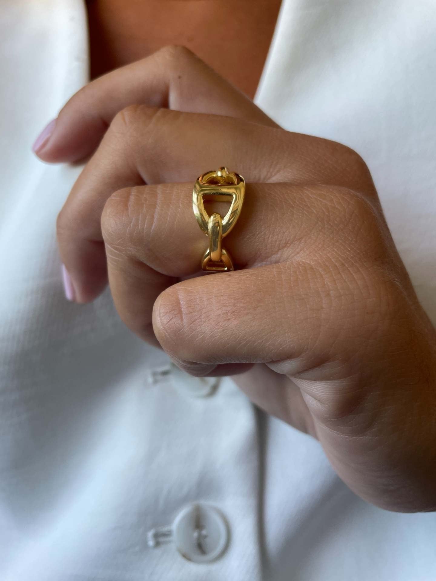 ERNANI anillo ancho eslabón barco plata 1ª ley bañada oro