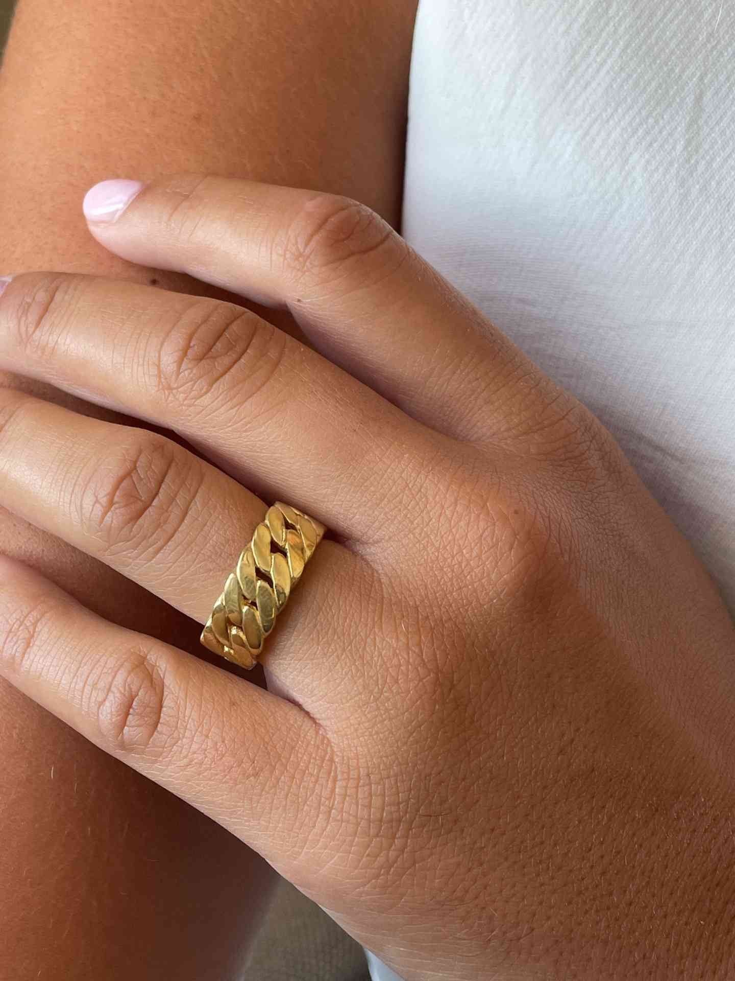 LAKME anillo eslabón cadena barbada plata 1ª ley bañada oro - Roman Joyero