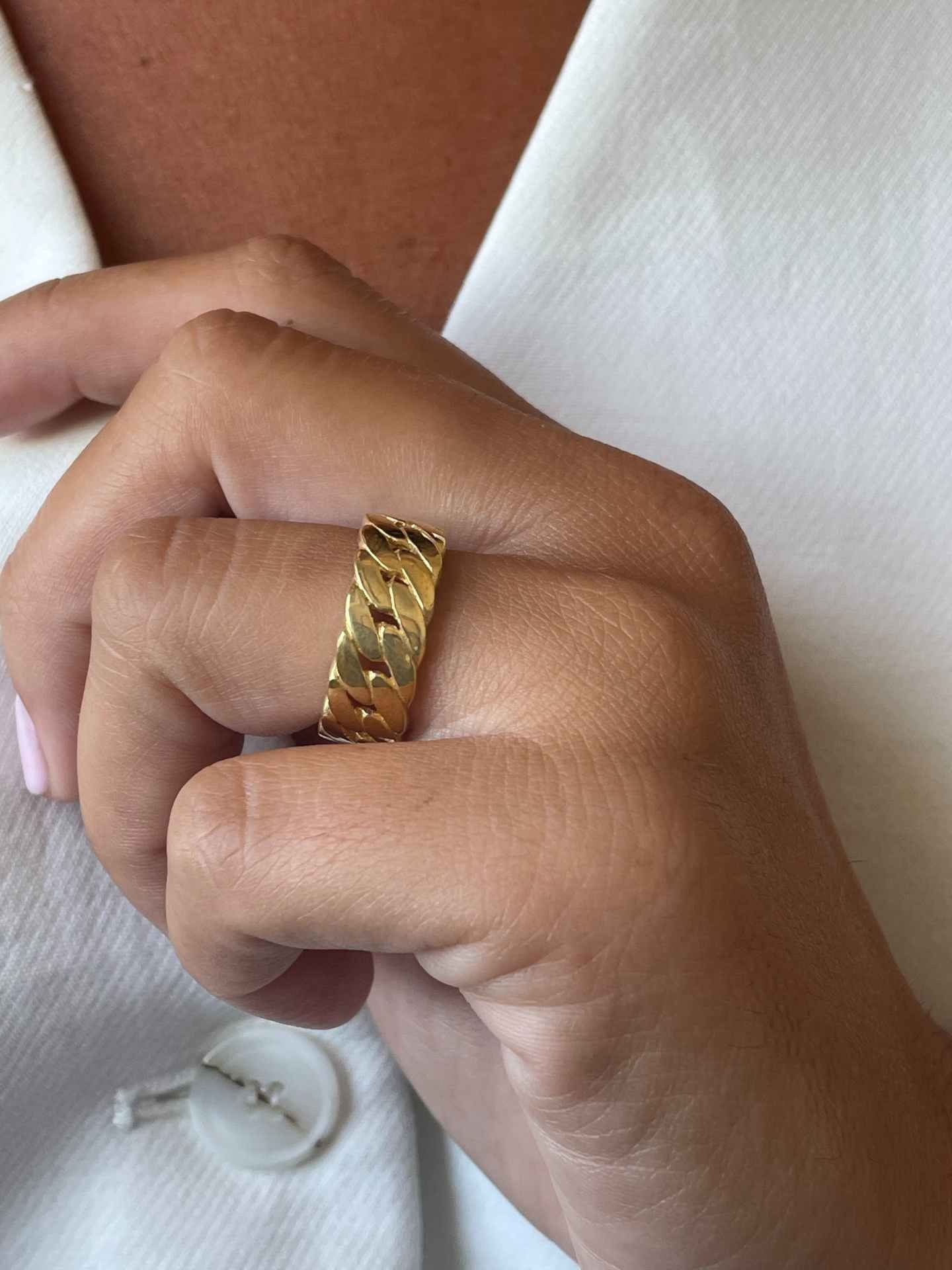 LAKME anillo eslabón cadena barbada plata 1ª ley bañada oro - Roman Joyero