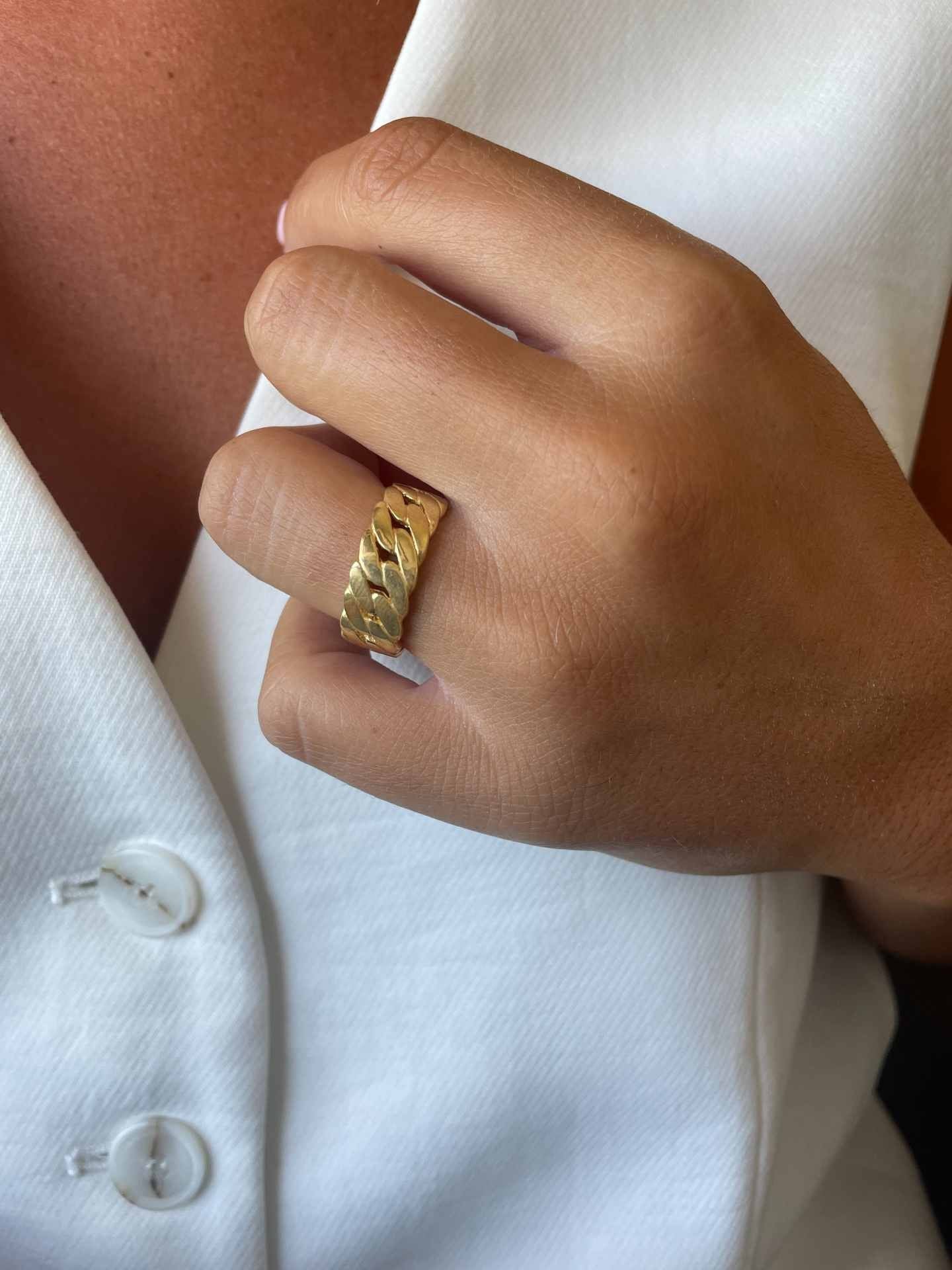 LAKME anillo eslabón cadena barbada plata 1ª ley bañada oro - Roman Joyero