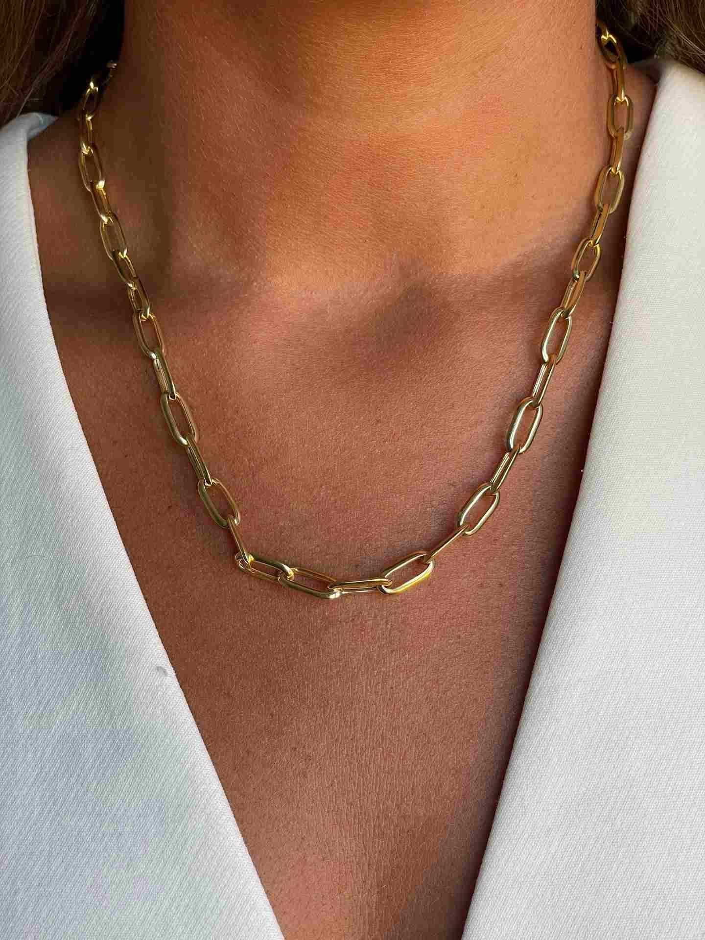 CREMONA gargantilla plata 1ª ley bañada oro eslabones alargados