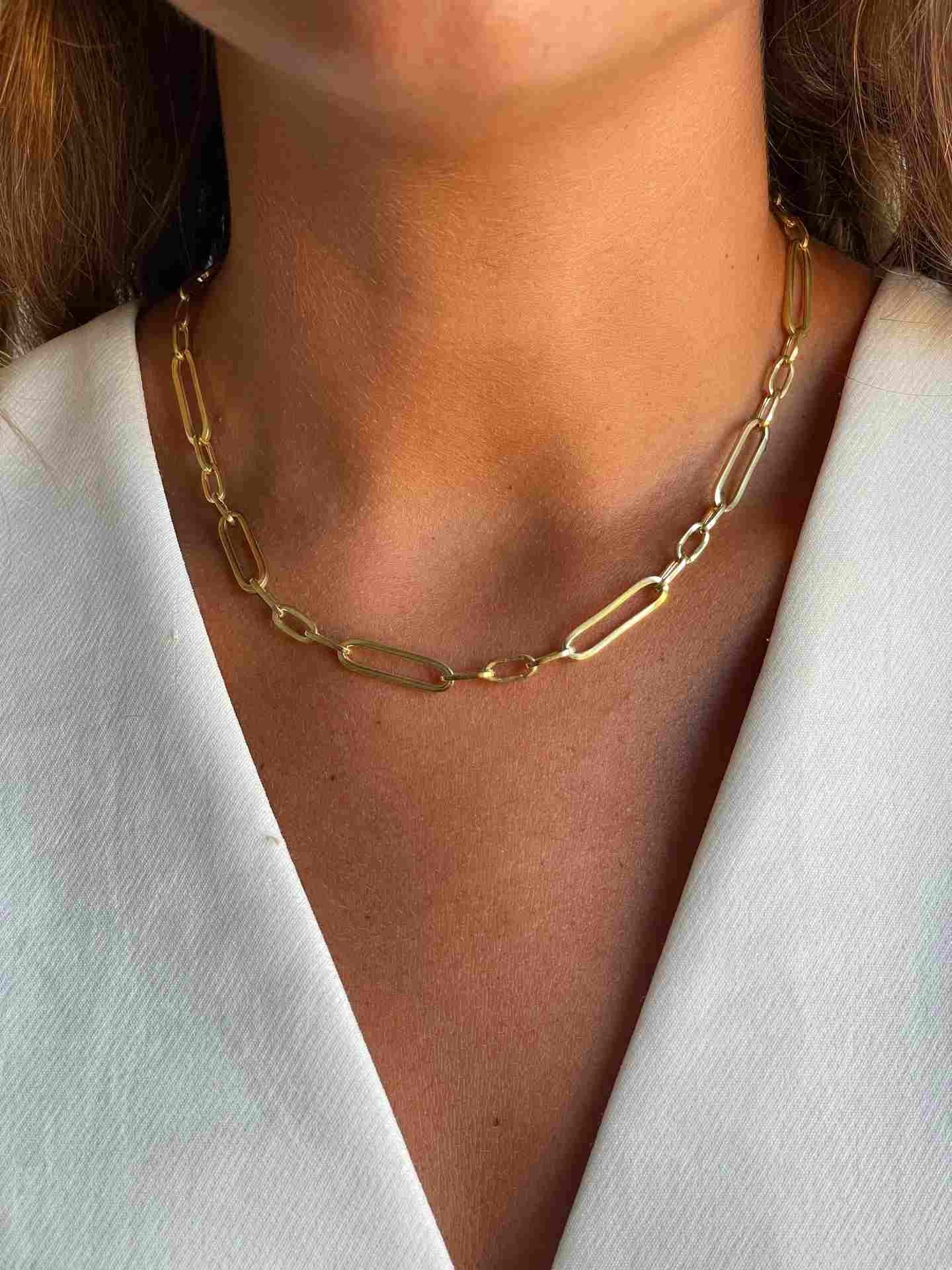 ALQUERO gargantilla plata 1ª ley bañada oro eslabones lisos alargados