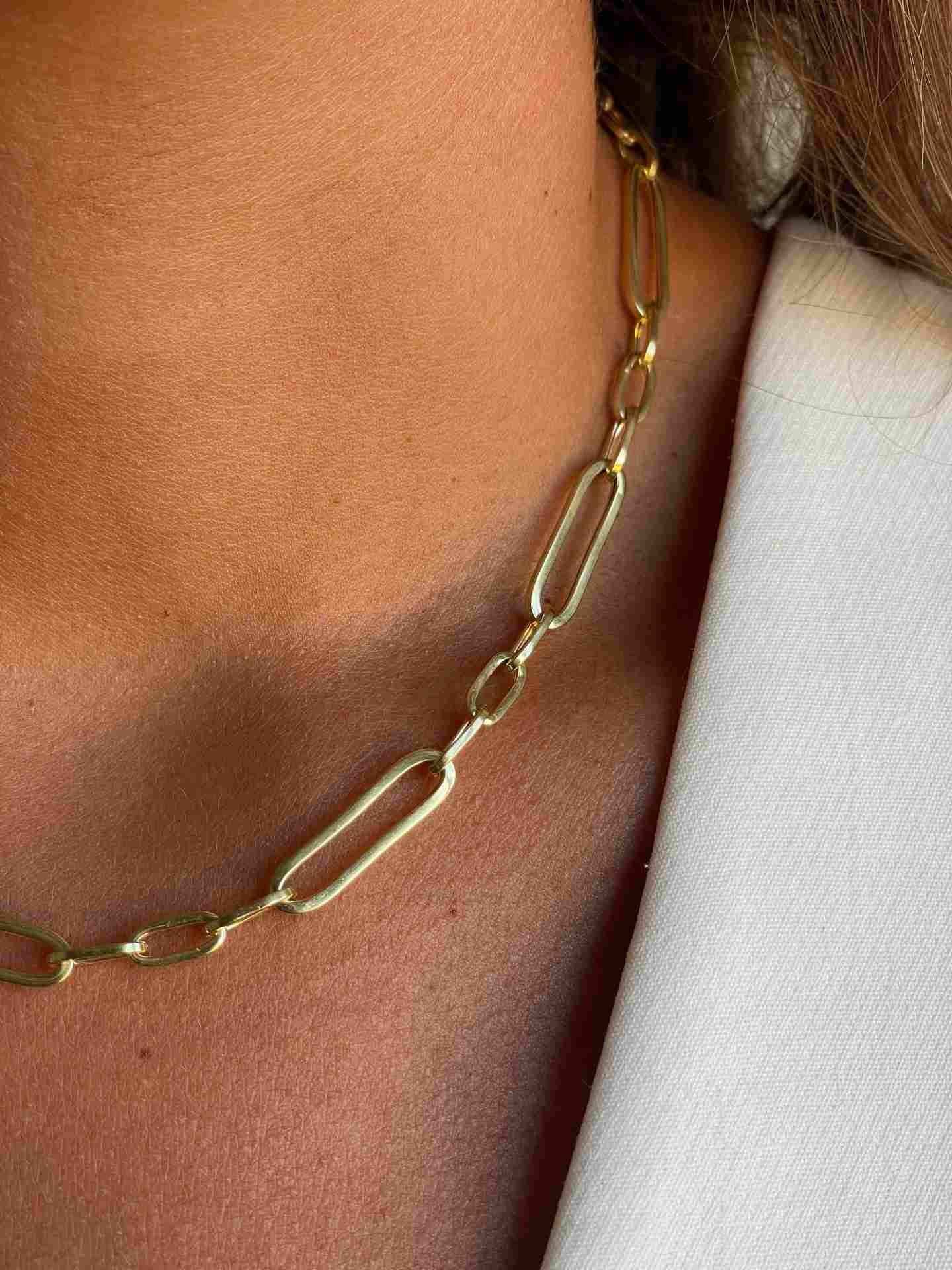 ALQUERO gargantilla plata 1ª ley bañada oro eslabones lisos alargados