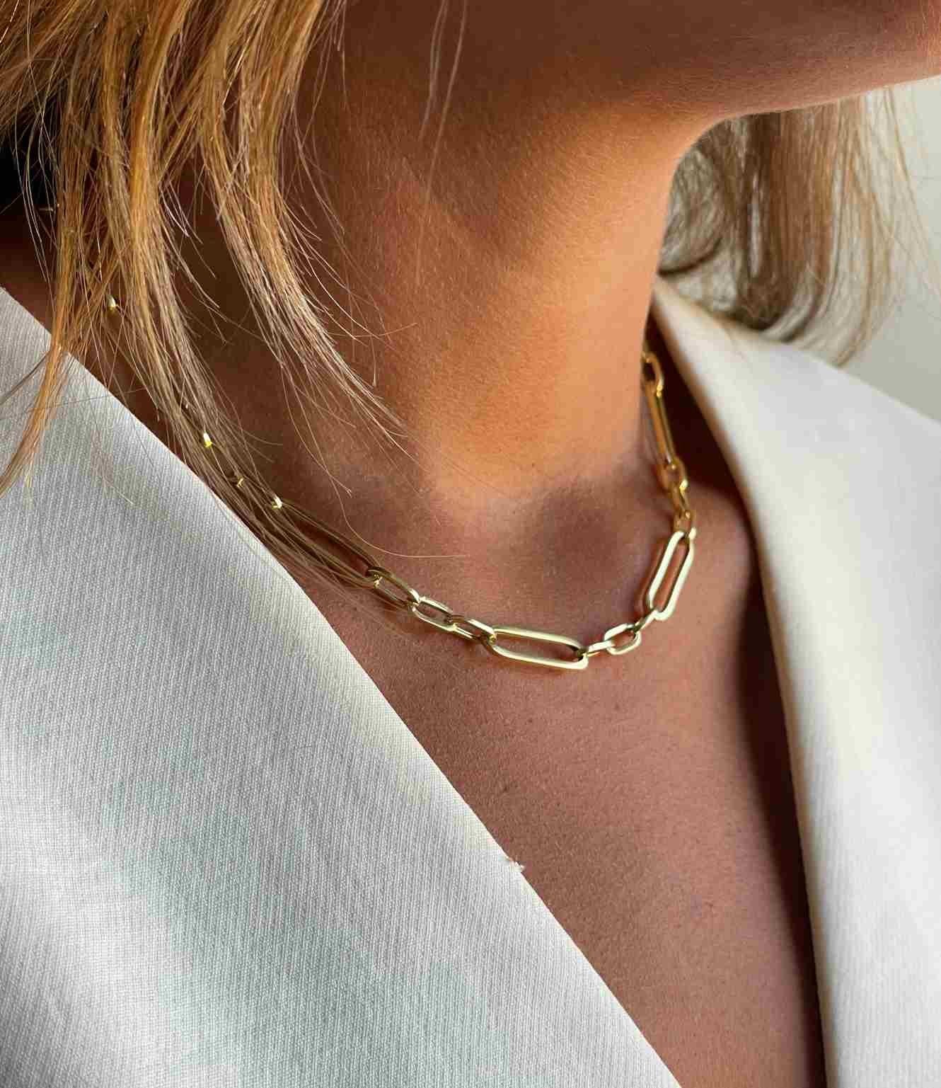 ALQUERO gargantilla plata 1ª ley bañada oro eslabones lisos alargados