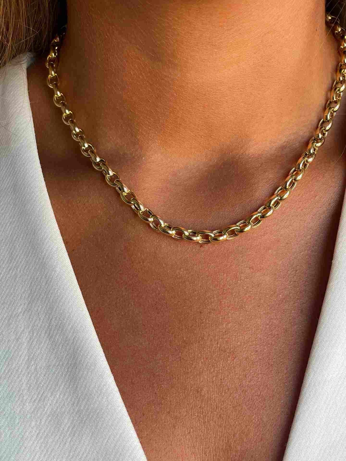 HERCULANO gargantilla plata 1ª ley bañada oro eslabones redondos