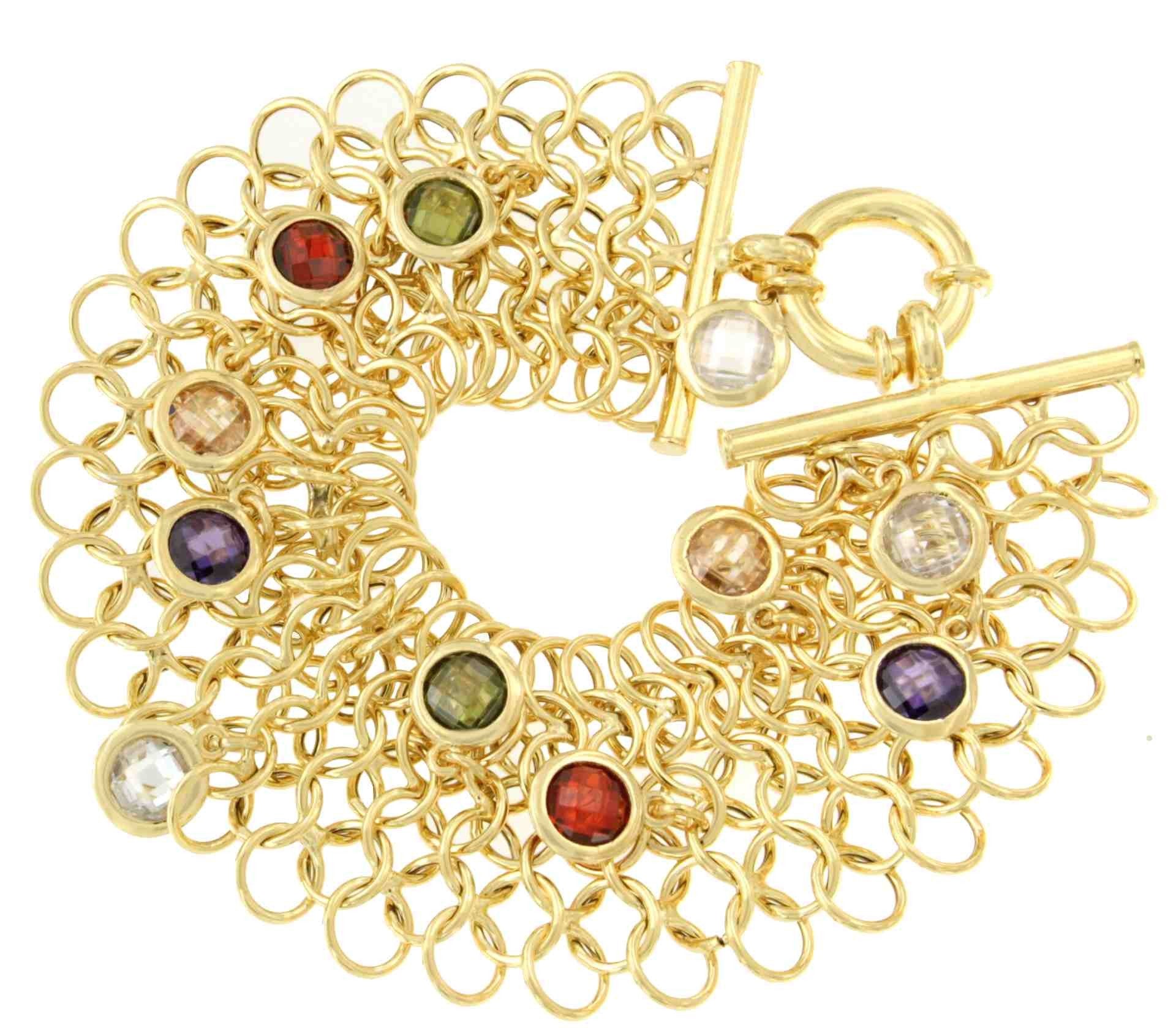 ALEJANDRIA pulsera ancha plata 1ª ley bañada oro y piedras colores - Roman Joyero