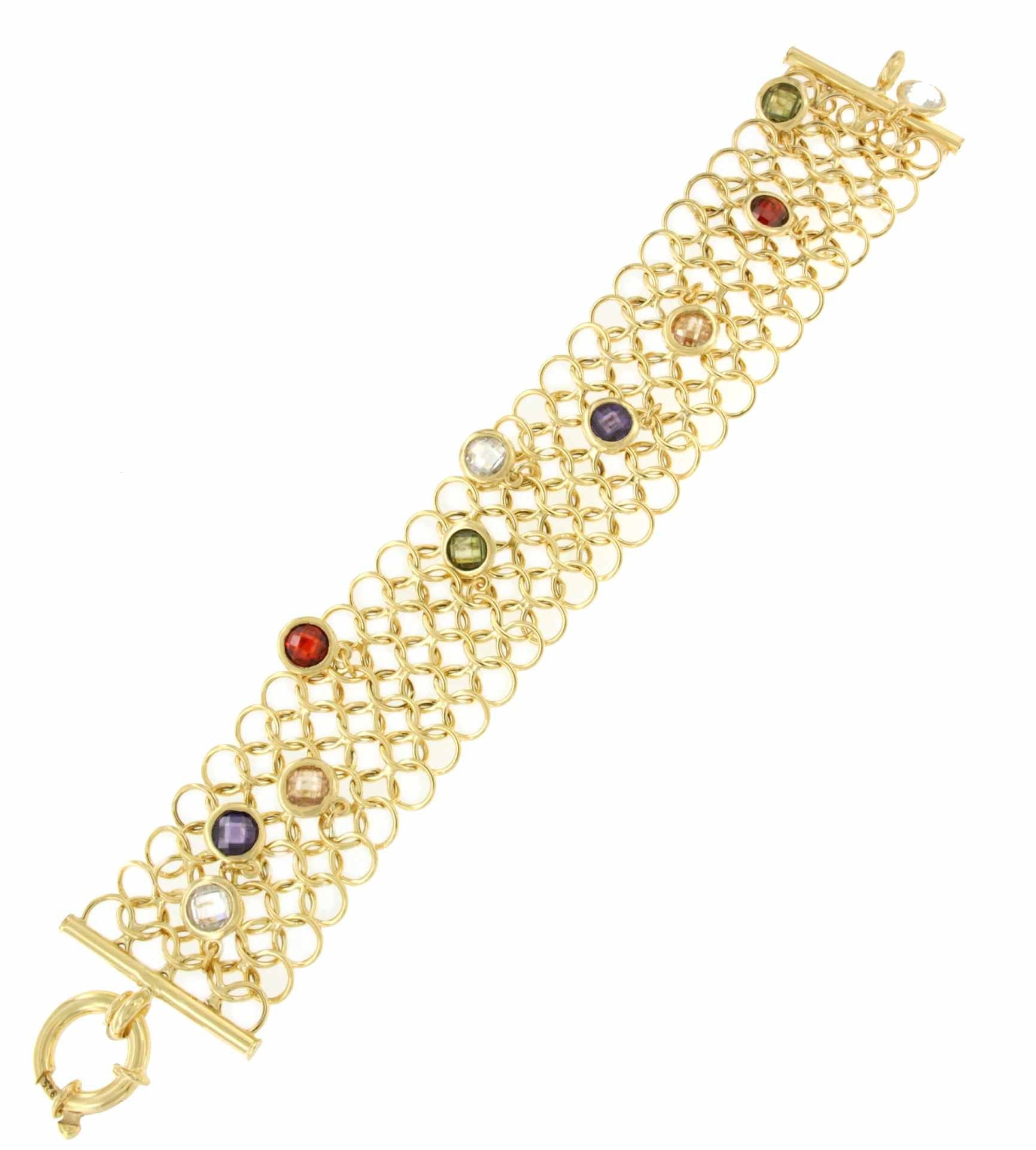 ALEJANDRIA pulsera ancha plata 1ª ley bañada oro y piedras colores - Roman Joyero