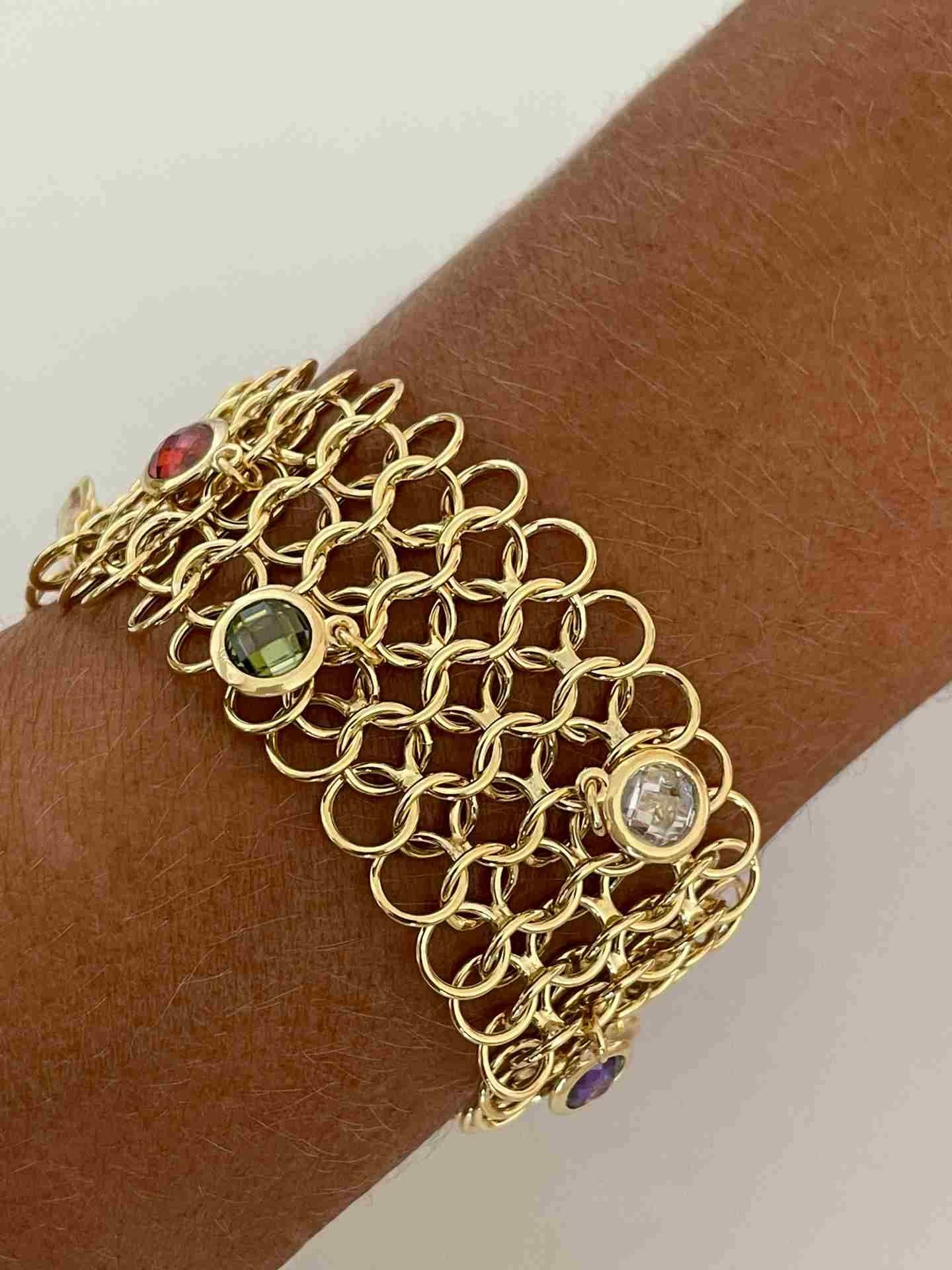 ALEJANDRIA pulsera ancha plata 1ª ley bañada oro y piedras colores - Roman Joyero