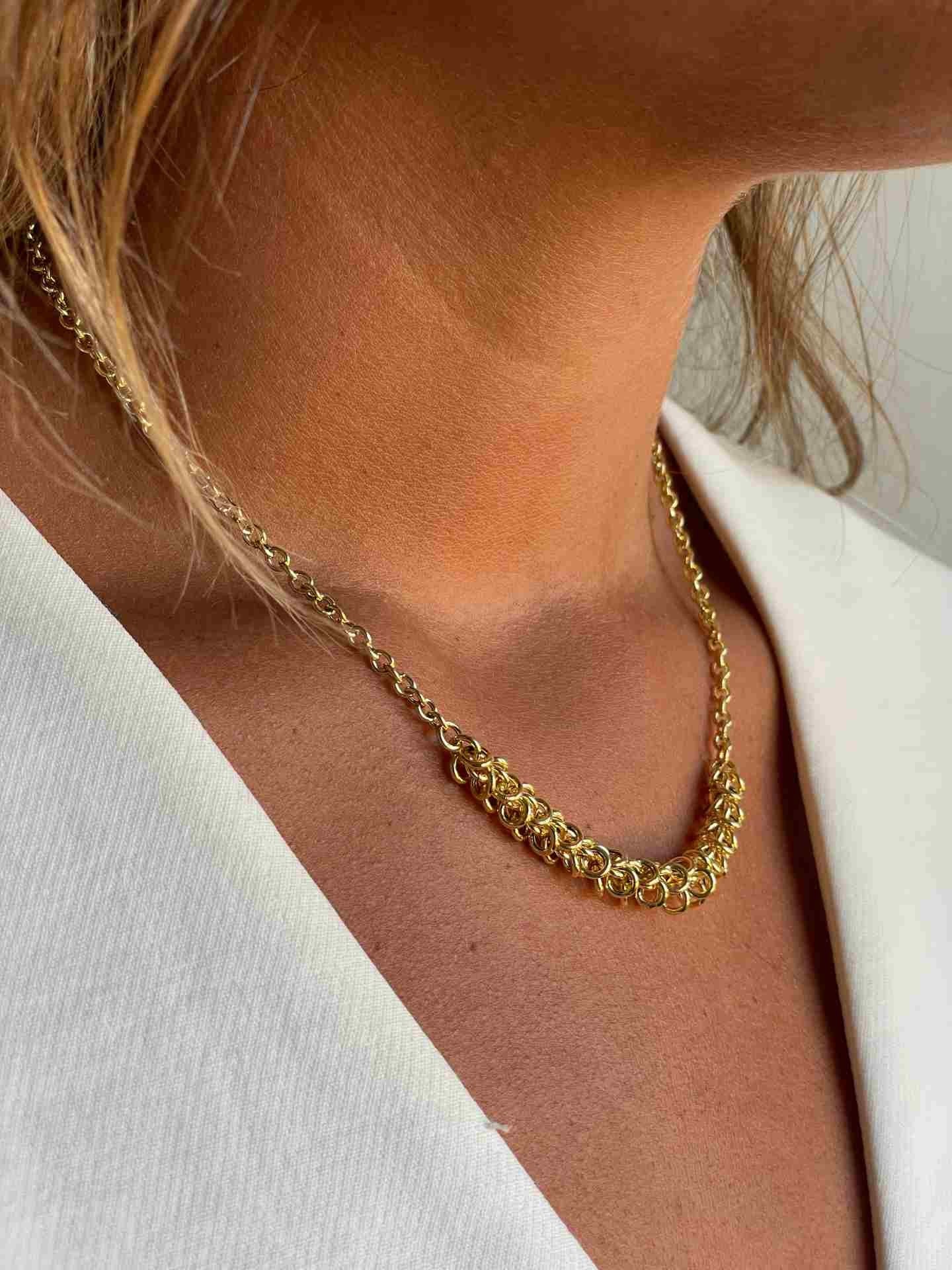 POSITANO gargantilla plata 1ª ley bañada oro eslabones circulares