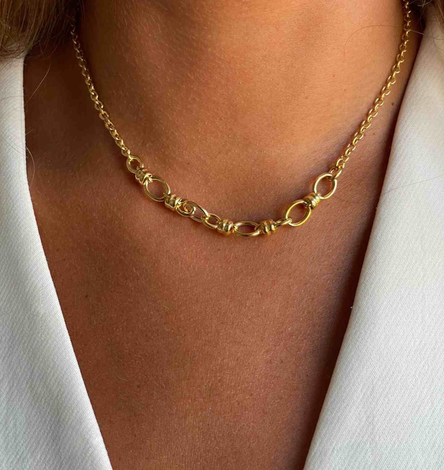 AMALFI gargantilla plata 1ª ley bañada oro eslabones aretes