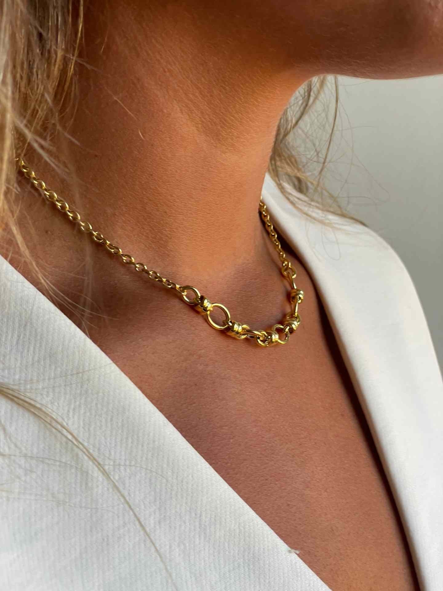 AMALFI gargantilla plata 1ª ley bañada oro eslabones aretes