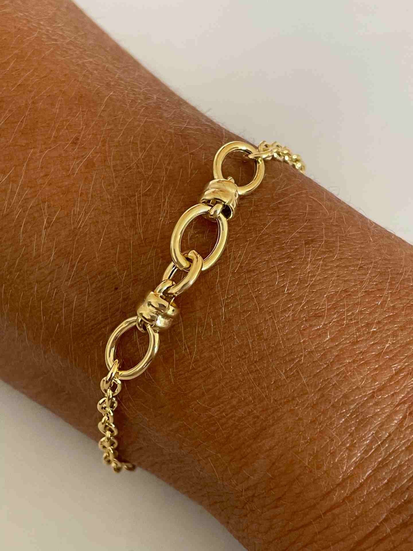 TRIESTE pulsera plata 1ª ley bañada oro eslabones aretes - Roman Joyero