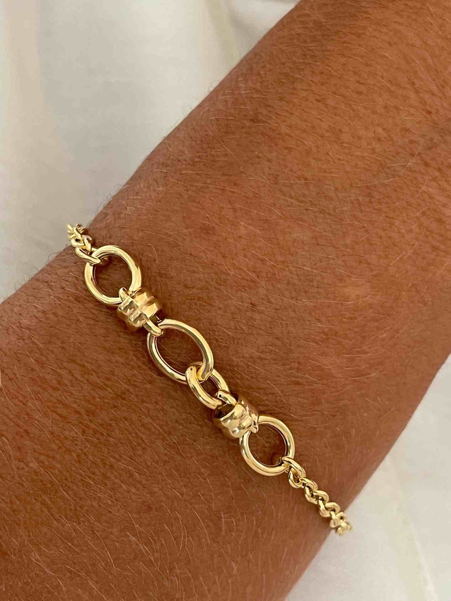 TRIESTE pulsera plata 1ª ley bañada oro eslabones aretes - Roman Joyero