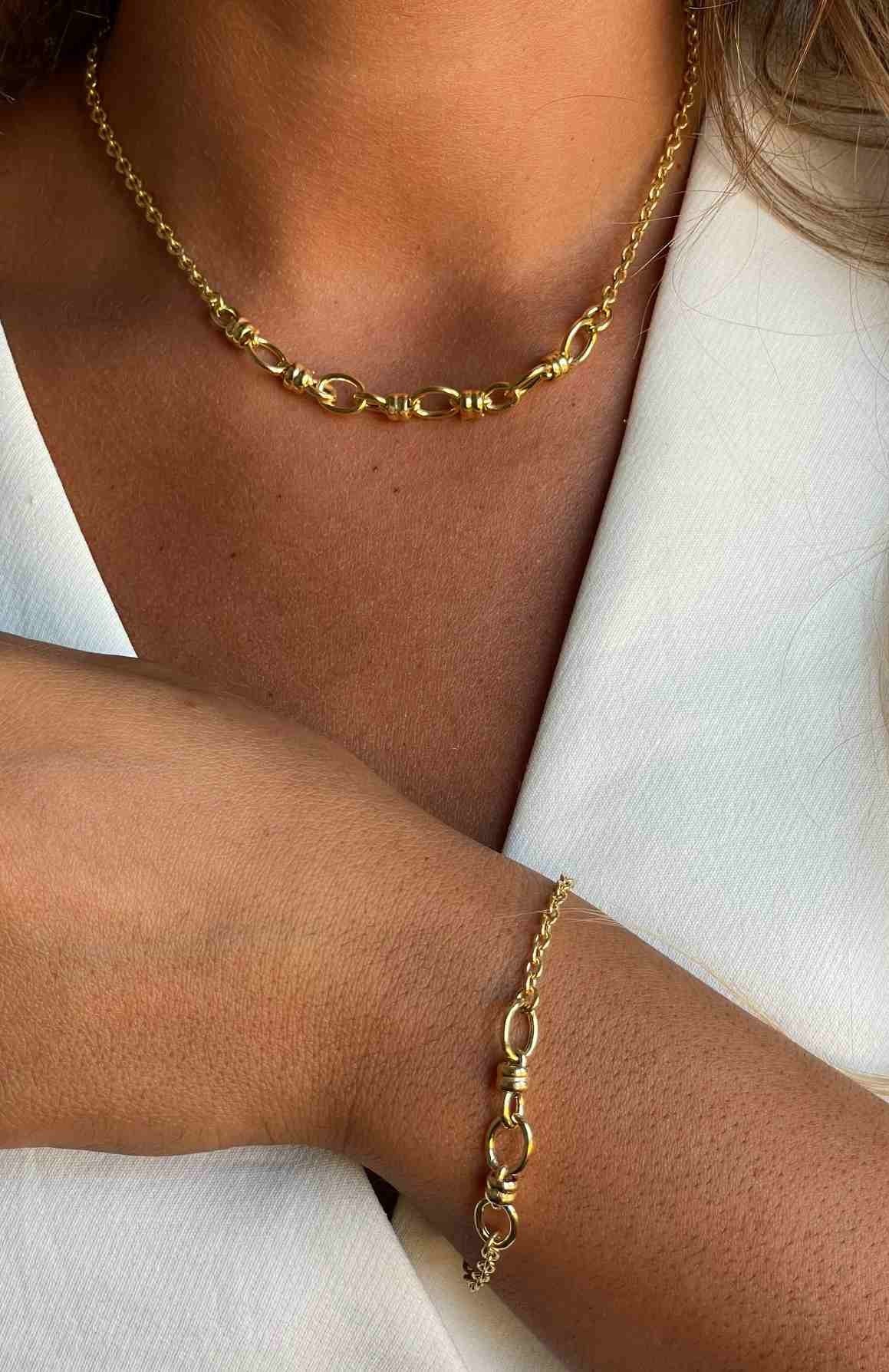 TRIESTE pulsera plata 1ª ley bañada oro eslabones aretes - Roman Joyero