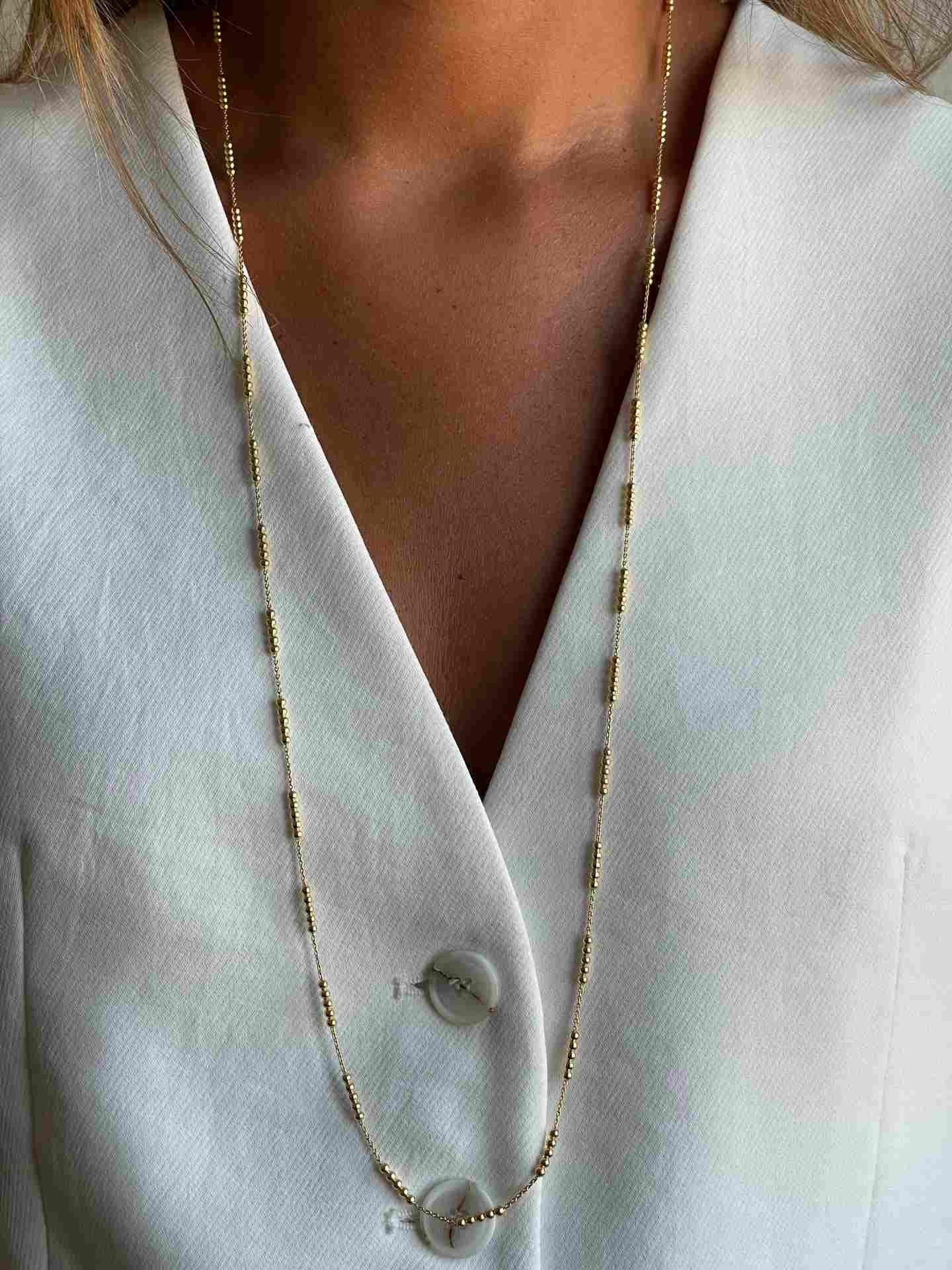 FIDELITA cadena larga forzada con bolitas plata 1ª ley bañada oro