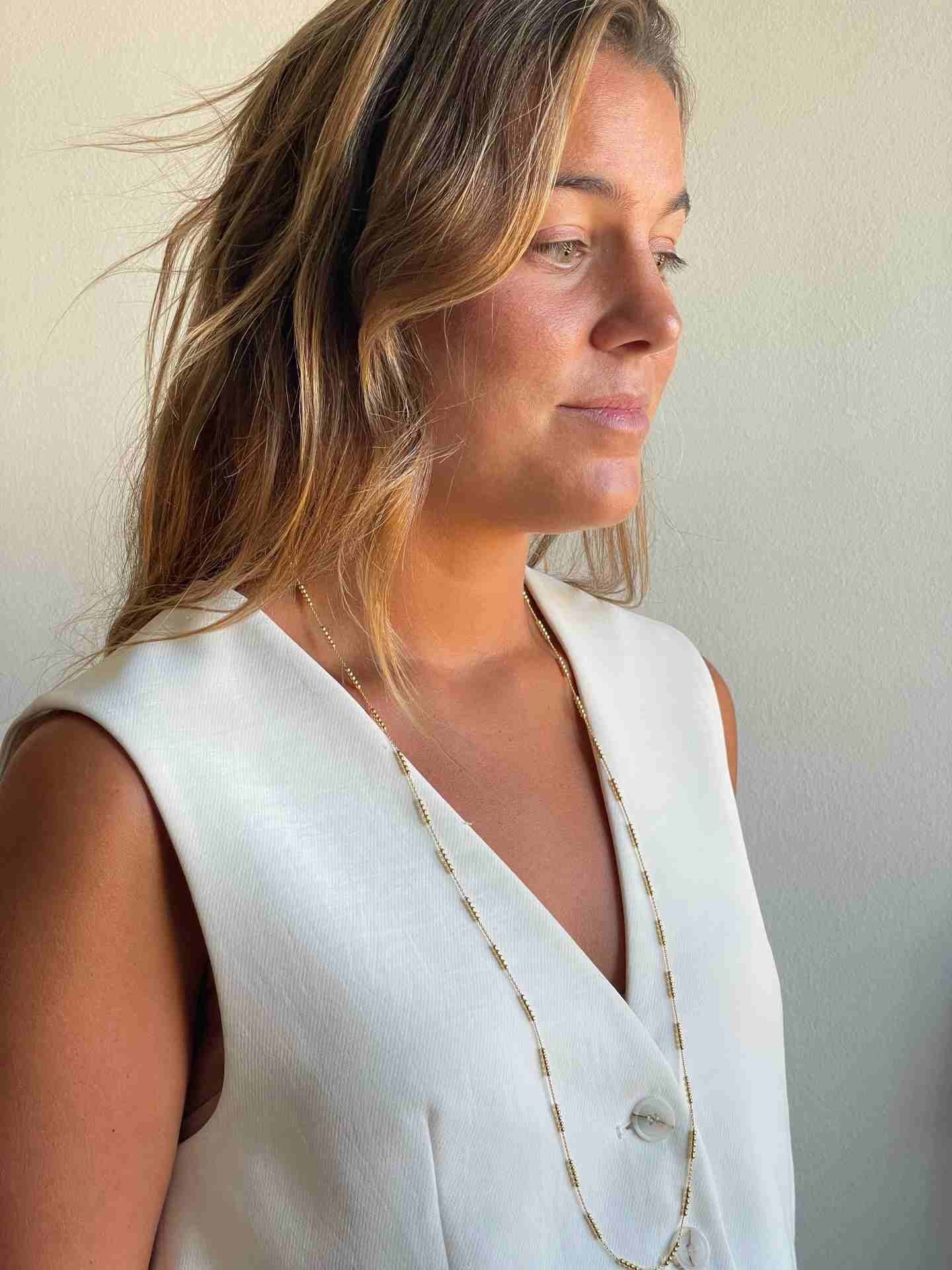 FIDELITA cadena larga forzada con bolitas plata 1ª ley bañada oro