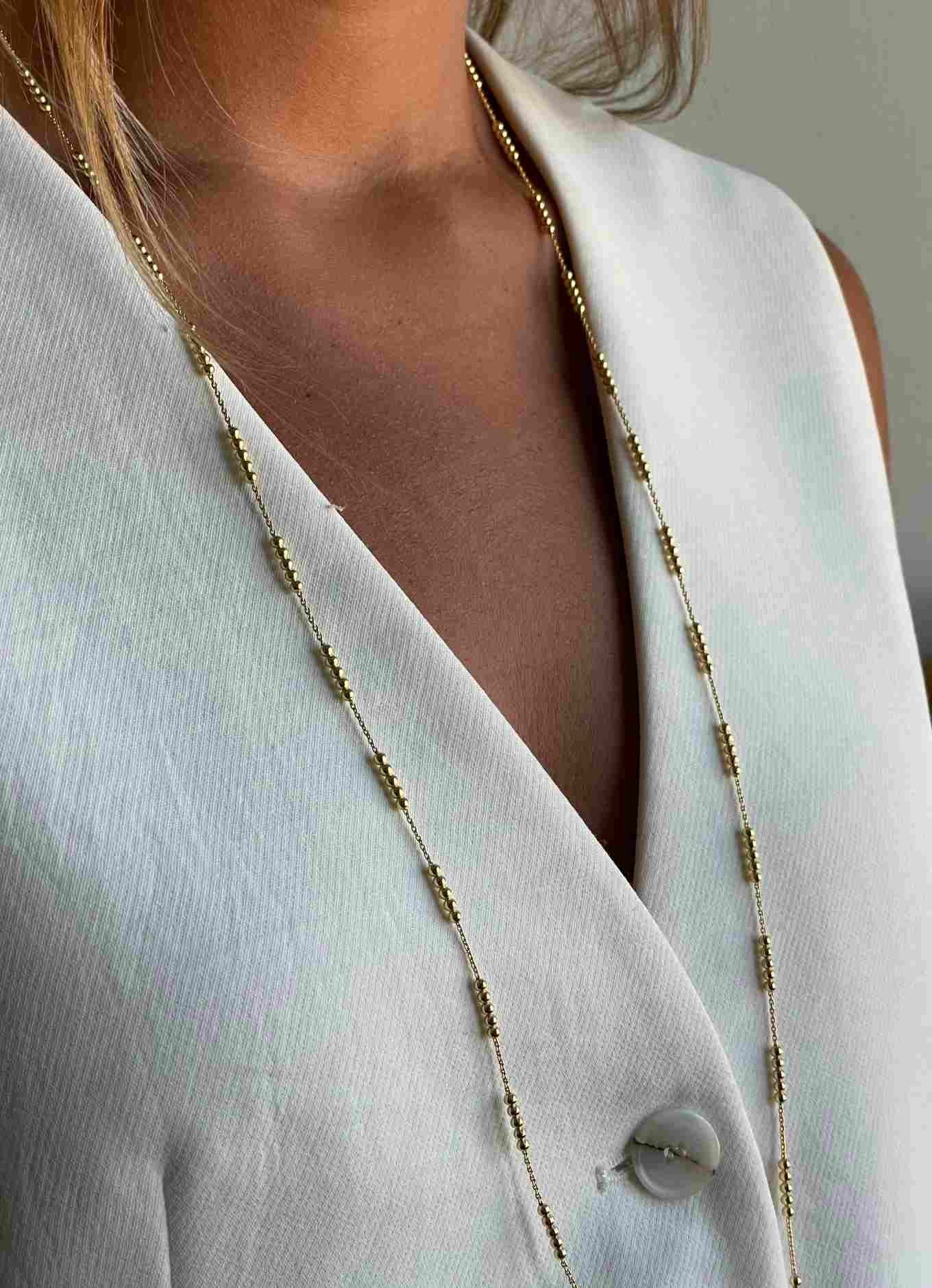 FIDELITA cadena larga forzada con bolitas plata 1ª ley bañada oro