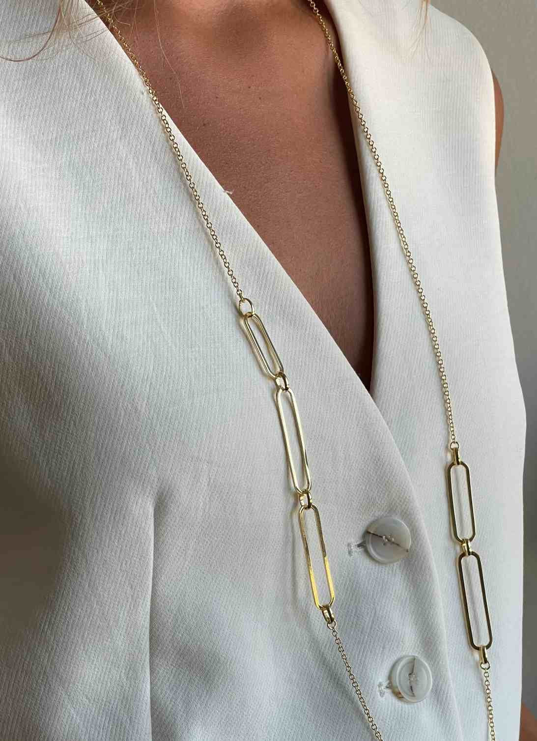 SOLLER cadena larga y eslabones intercalados plata 1ª ley bañada oro - Roman Joyero