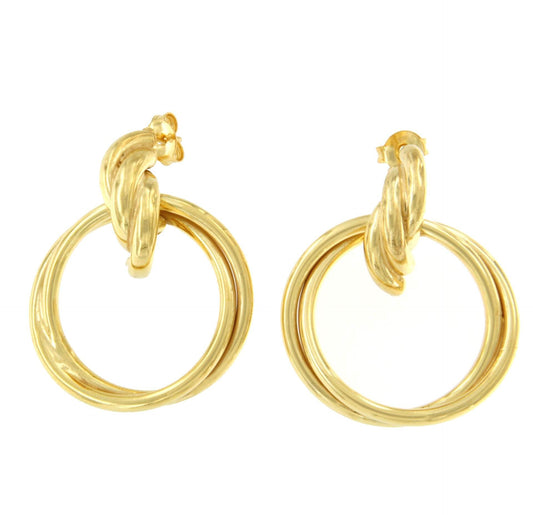 SIGFRIDO pendientes argollas cruzadas en plata 1ª ley bañado oro