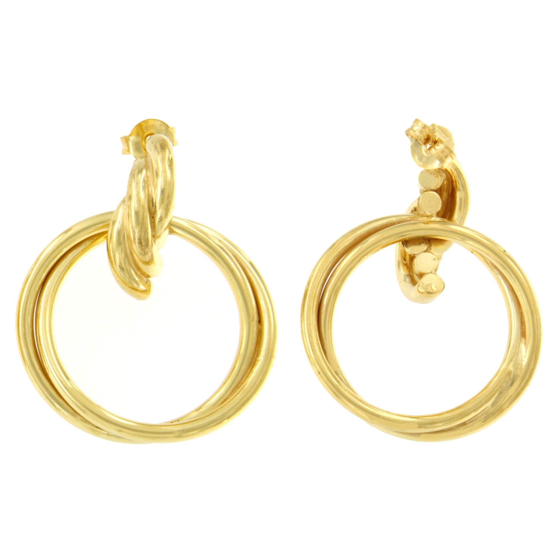 SIGFRIDO pendientes argollas cruzadas en plata 1ª ley bañado oro