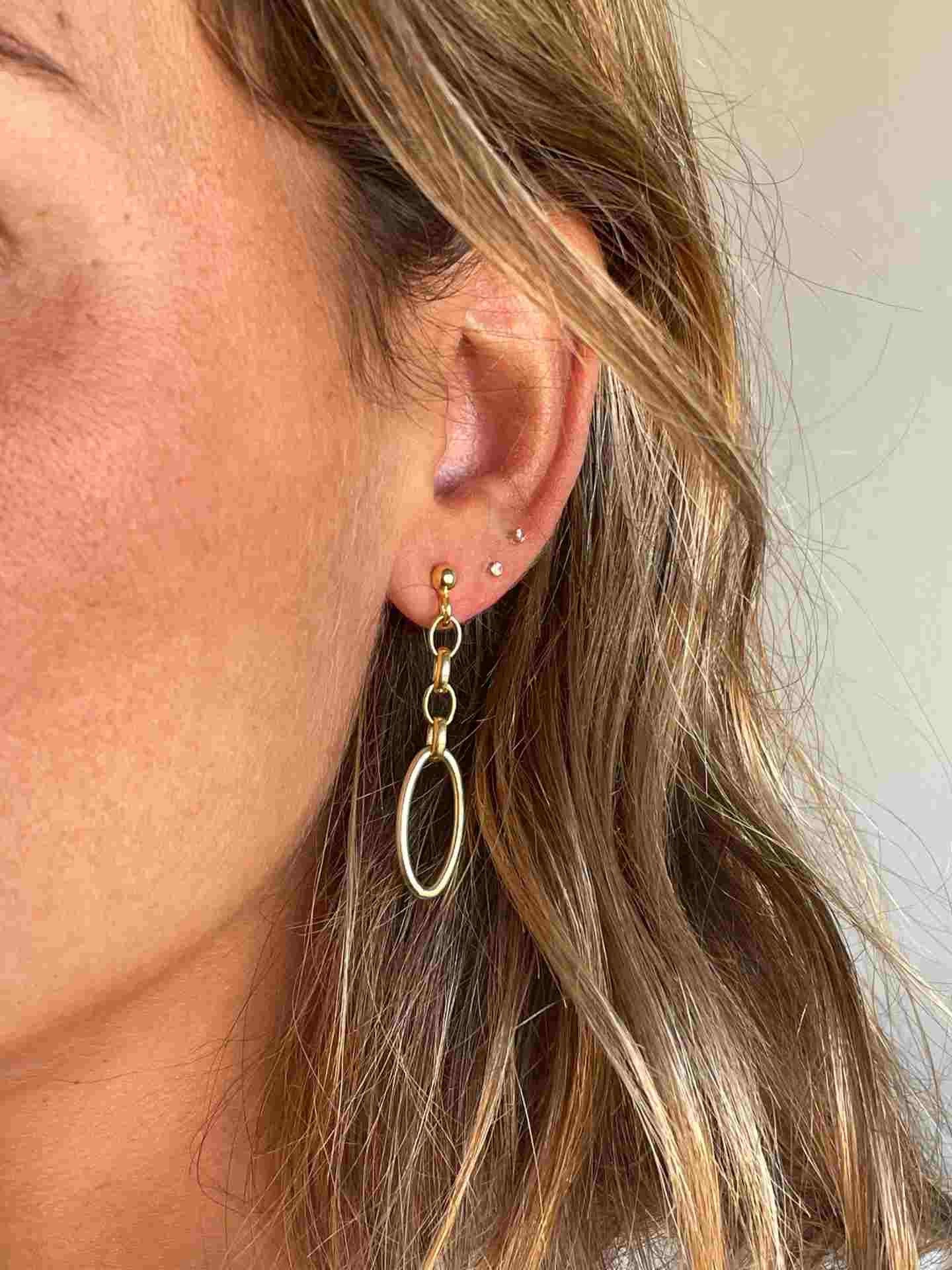 ALBATROS pendientes largos eslabón cadenas plata bañado oro - Roman Joyero