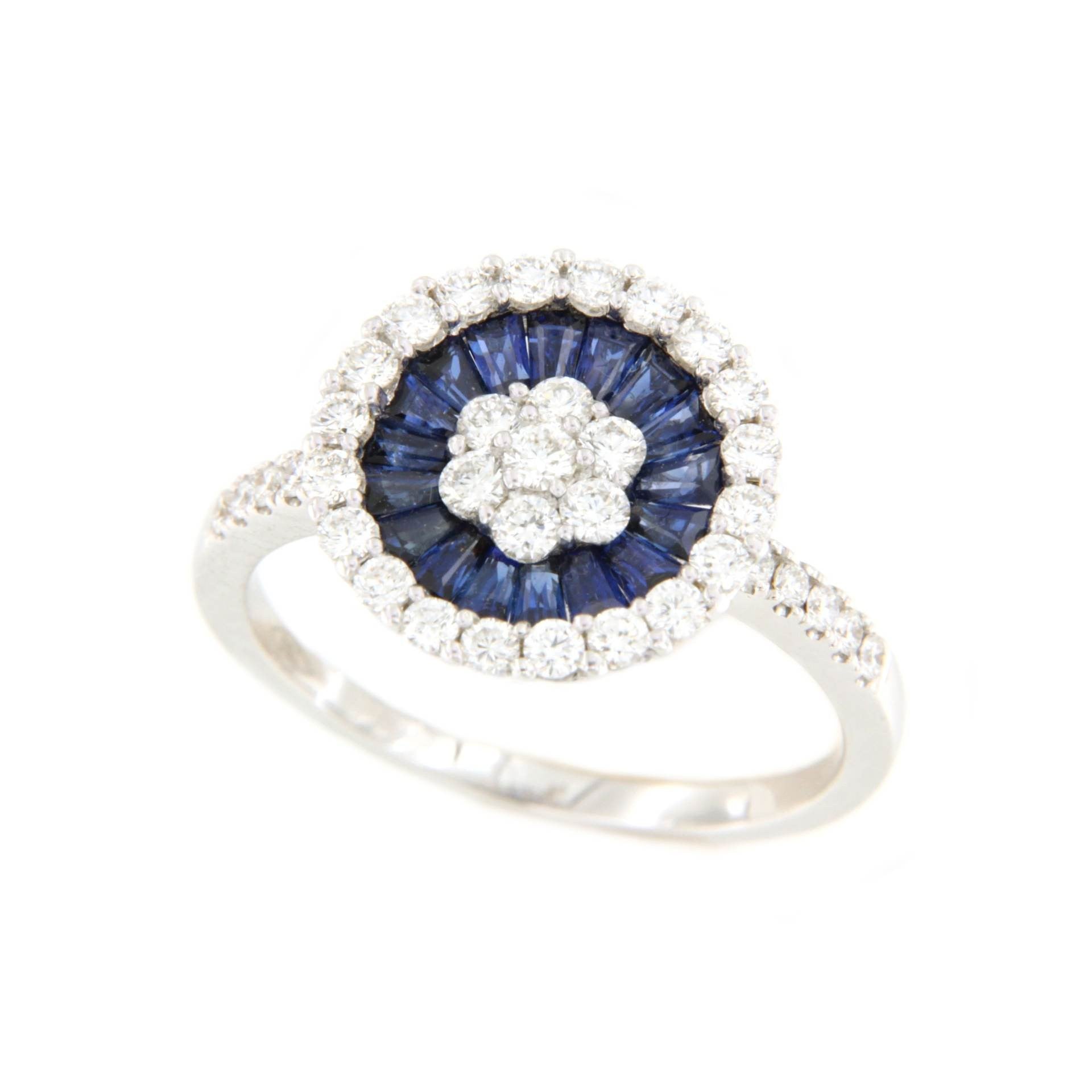 CURAQUEO anillo oro blanco brillantes y taipes de zafiros