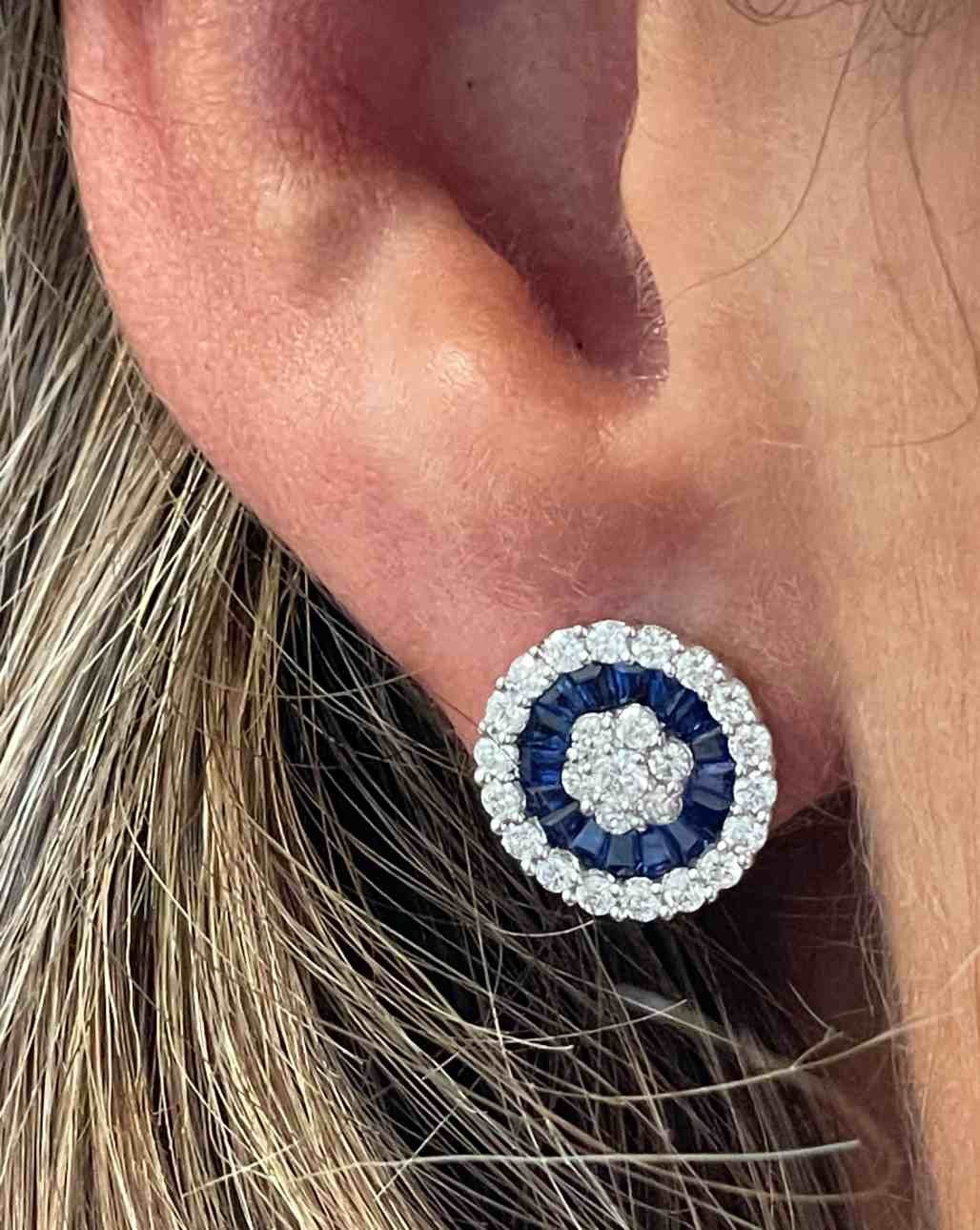 BRAKE pendientes oro blanco brillantes y taipes de zafiros
