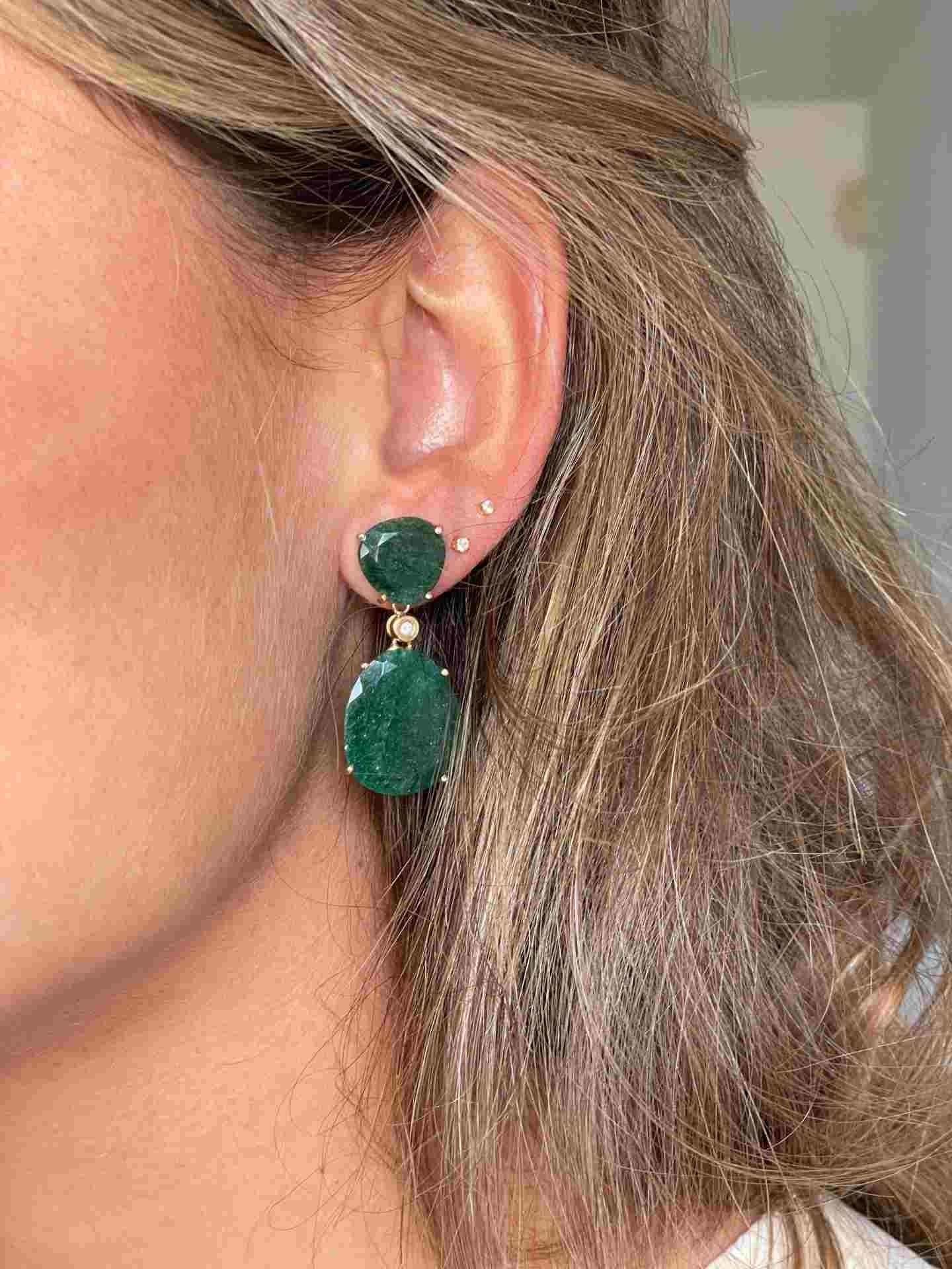 Pendientes de oro amarillo y aventurina