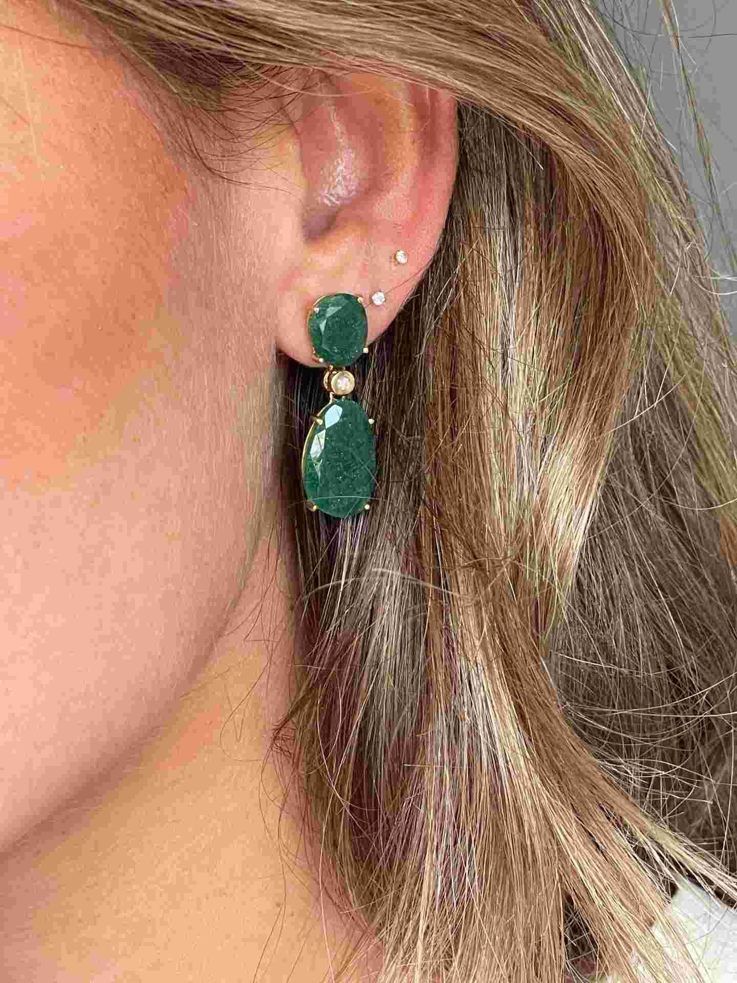 Pendientes desmontables con oro amarillo y aventurina - Roman Joyero