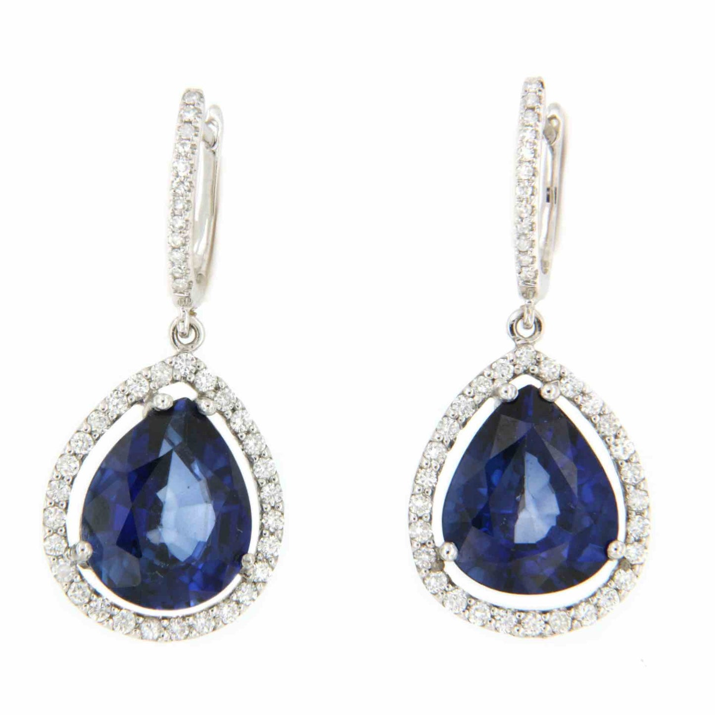 DRANCY pendientes largos brillantes y zafiros en oro blanco 18 Kts