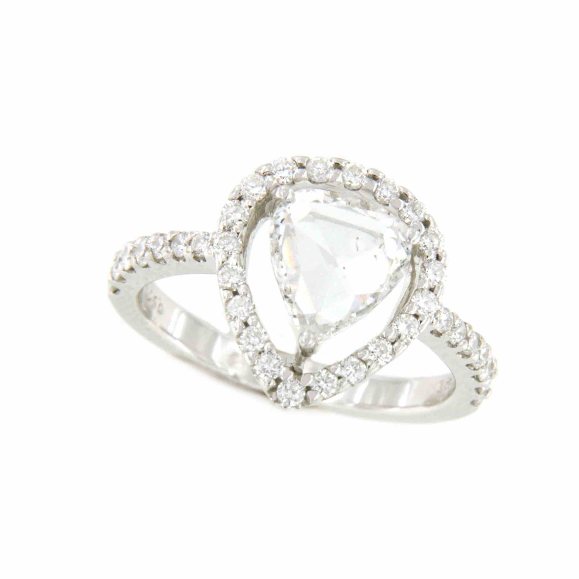 DRASTIC anillo oro blanco de 18 kilates brillante talla pera