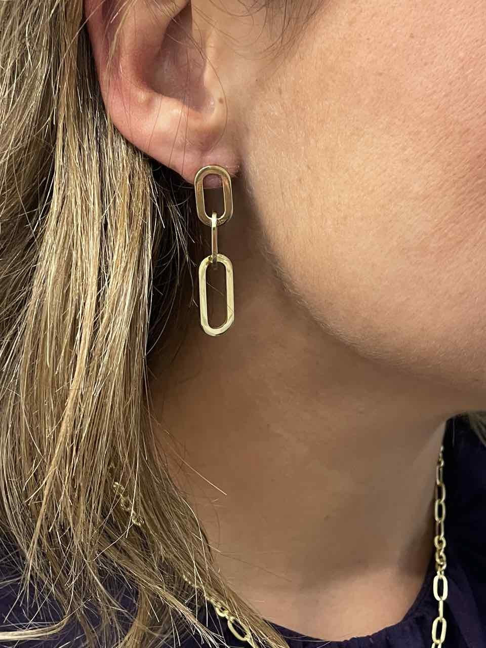 DRERI pendiente oro amarillo 18 ktes tres eslabones grandes