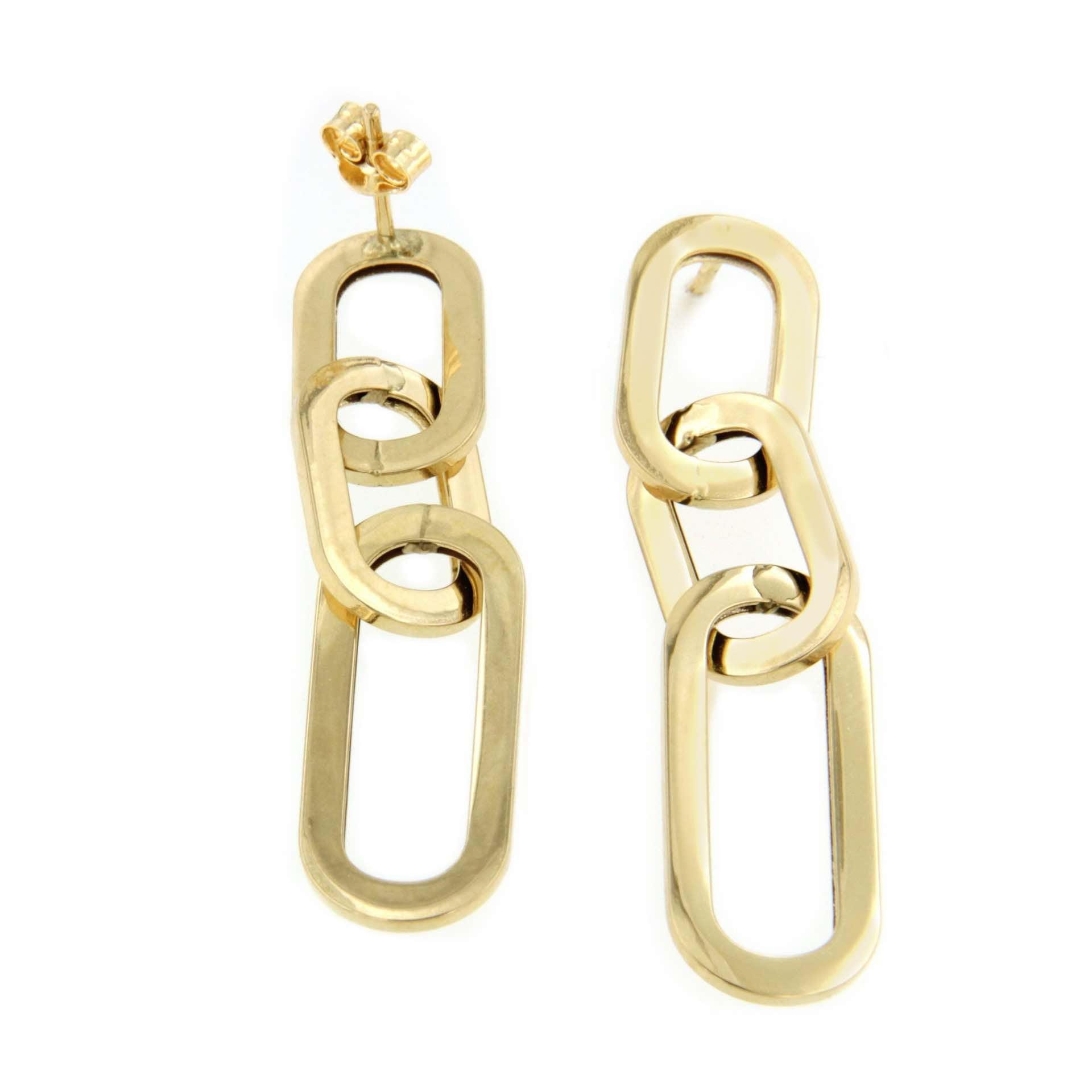 DRERI pendiente oro amarillo 18 ktes tres eslabones grandes