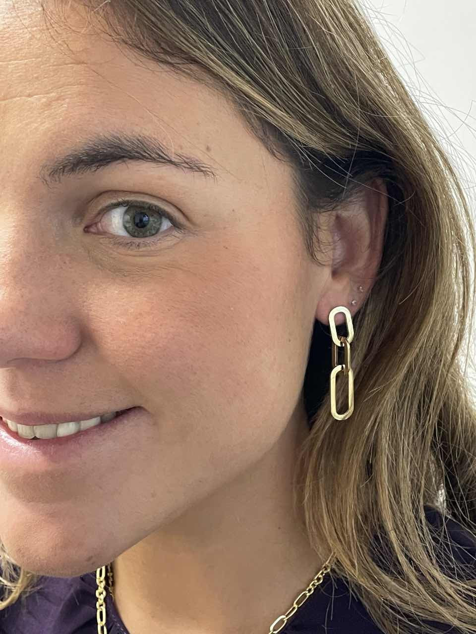 DRERI pendiente oro amarillo 18 ktes tres eslabones grandes