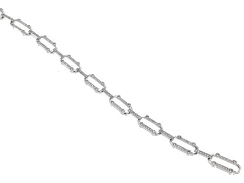 FOLGARIA, pulsera barbada en plata con circonitas y eslabones - Roman Joyero