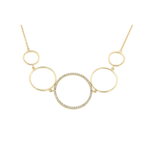 Collar de plata dorada con 5 círculos y circonitas - Roman Joyero