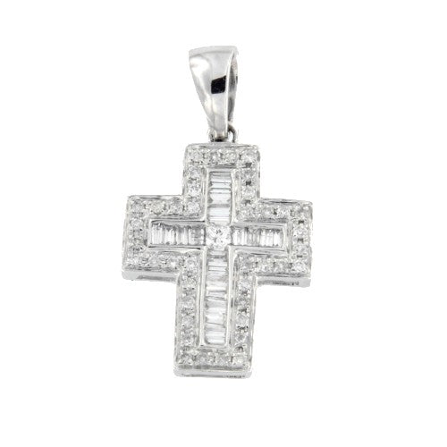Colgante de oro blanco en forma de cruz  con diamantes - Roman Joyero