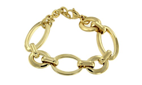 Pulsera de acero dorada con argollas barbadas. - Roman Joyero