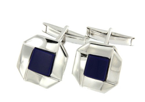 Gemelos de caballero en plata con un diseño en octogonal. - Roman Joyero