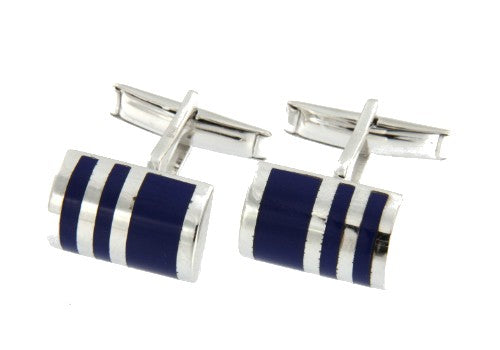 Gemelos de caballero en plata y cilindro rayas lapizlazuli. - Roman Joyero