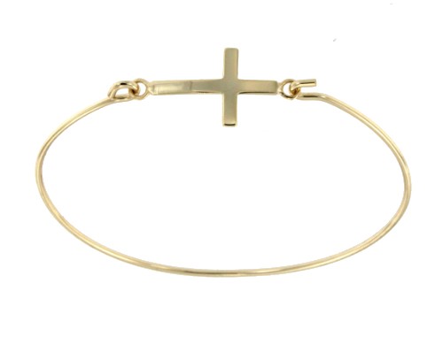 LUNA, Pulsera rígida de plata dorada con cruz tumbada. - Roman Joyero