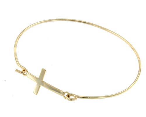 LUNA, Pulsera rígida de plata dorada con cruz tumbada. - Roman Joyero