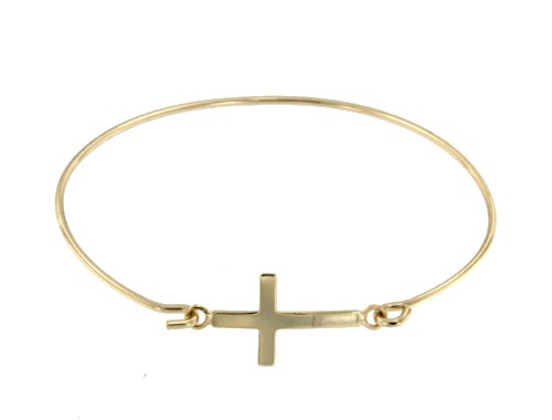LUNA, Pulsera rígida de plata dorada con cruz tumbada. - Roman Joyero