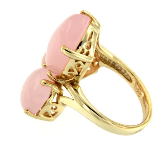 ZIVA, anillo de plata dorada con 3 cuarzos rosas - Roman Joyero