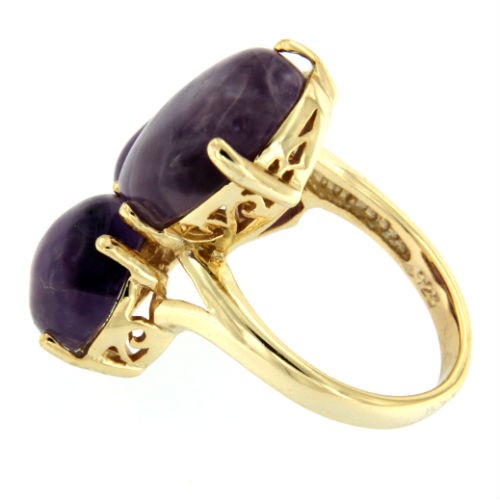DANYA, anillo de plata dorada con 3 amatistas - Roman Joyero