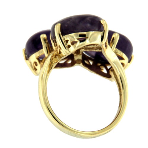 DANYA, anillo de plata dorada con 3 amatistas - Roman Joyero