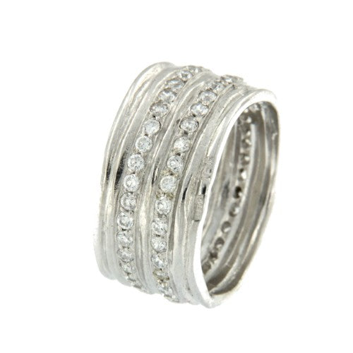 CRASULA, anillo de plata rodiada con circonitas. - Roman Joyero