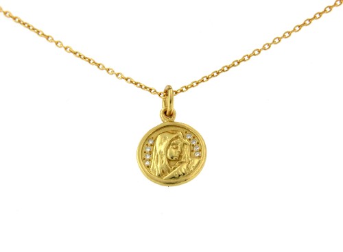 CORONIDE, collar de plata dorada con cara de virgen. - Roman Joyero