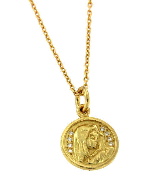 CORONIDE, collar de plata dorada con cara de virgen. - Roman Joyero